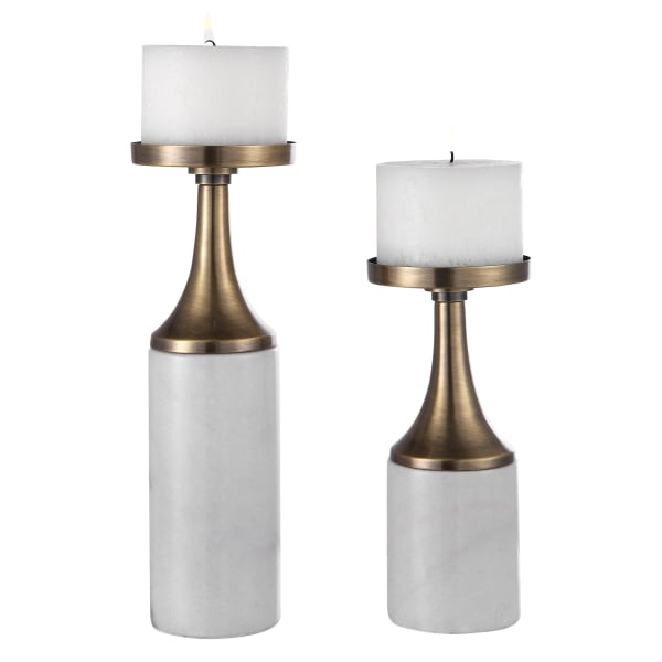 Castiel - Marble Candleholders (Set of 2) - White & Gold