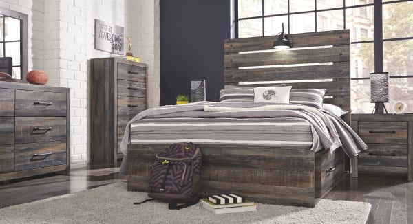 Drystan - Brown / Beige - 10 Pc. - Dresser, Mirror, Chest, Full Panel Bed with 4 Side Drawers, 2 Nightstands