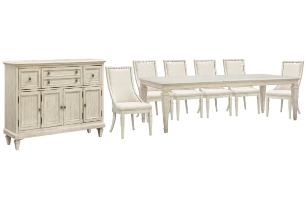 Newport - Extendable Rectangular Dining Table With 6 Arm Chairs And Buffet - Alabaster