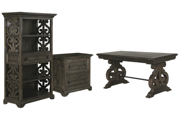 Bellamy - Writing Desk With Lateral File Cabinet And Bookcase - Peppercorn