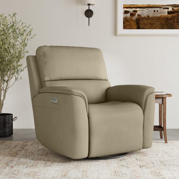 Henry - Power Swivel Gliding Recliner With Power Headrest, Lumbar, Heat & Massage - Beige