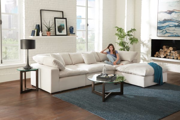 Posh - 4 Piece Modular Sectional With 1 Armless, 2 Corners, 1 Cocktail Ottoman - Porcelain