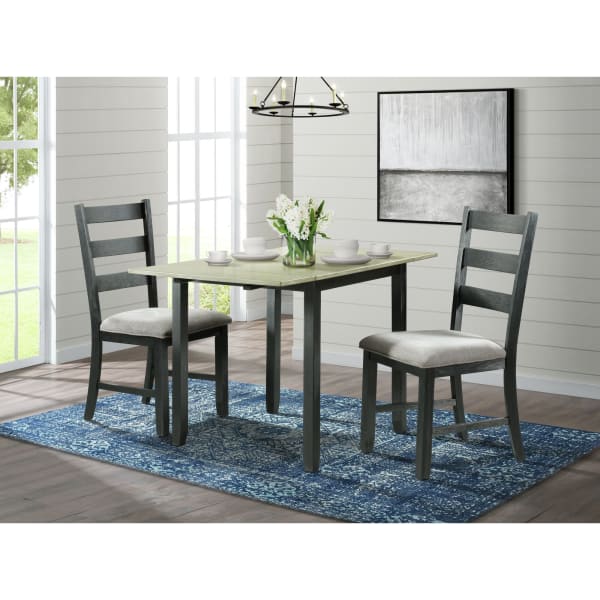 Martin - 3 Piece Drop Leaf Dining Set Table & Two Chairs - Gray