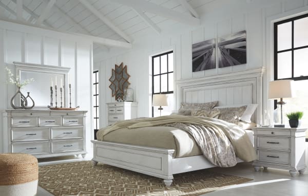 Kanwyn - Whitewash - 5 Pc. - Dresser, Mirror, Queen Panel Bed