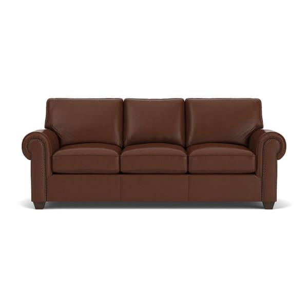 Carson - Leather Sofa, Nailhead Trim - Dark Brown