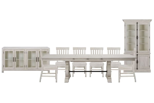 Bronwyn - Extendable Rectangular Dining Table With 6 Side Chairs, Buffet And Dining Cabinet - Alabaster