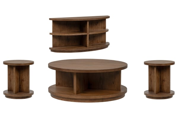 Oswald - Round Cocktail Table With 2 End Tables And Sofa Table - Brown