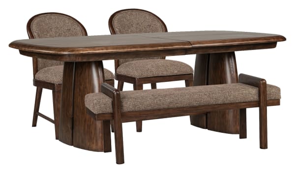 Belville - Extendable Trestle Dining Table With 2 Upholstered Side Chairs And Bench - Chestnut Brown
