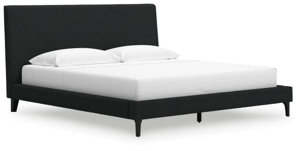 Cadmori - Black - King Upholstered Bed With Roll Slats