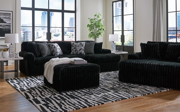 Midnight-Madness - Onyx - 4 Pc. - 2-Piece Sectional Sofa With Raf Corner Chaise, Chaise, Ottoman