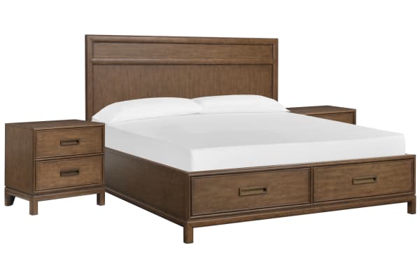 Ridgefield - King Panel Storage Bed With 2 Nightstands - Russet