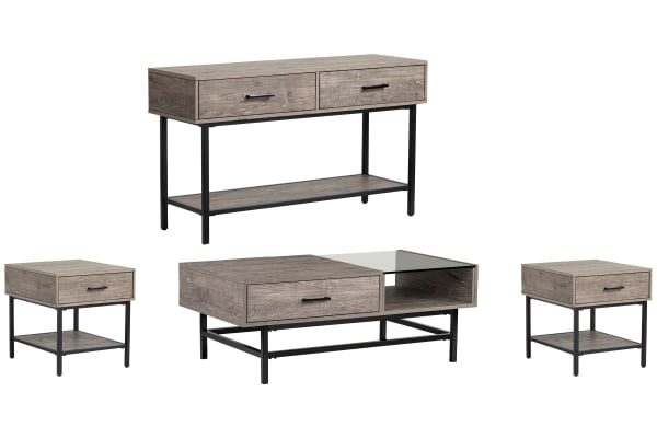 Fenwick - Rectangular Lift Top Cocktail Table With 2 End Tables And Sofa Table - Whitetail Brown And Smoke Glass