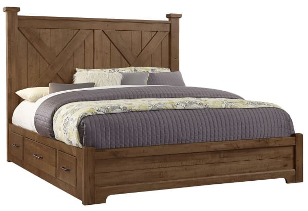 Cool Rustic - Cool Rustic Queen X Bed with 2 Sides Storage Natural
