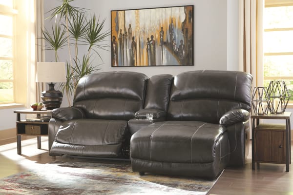 Hallstrung - Gray - Left Arm Facing Zero Wall Power Recliner, Console, Right Arm Facing Press Back Power Chaise Sectional
