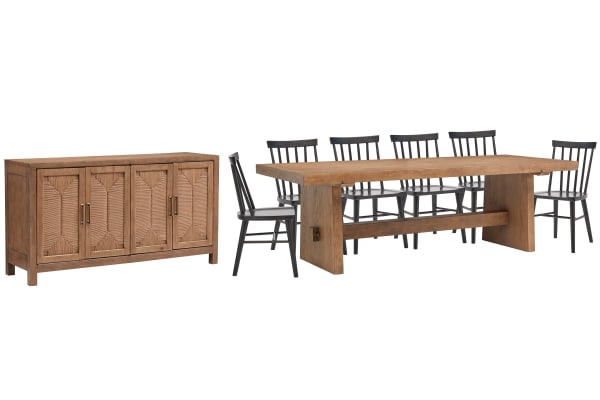 Lindon - Trestle Dining Table With 6 Side Chairs And Buffet - Belgian Wheat