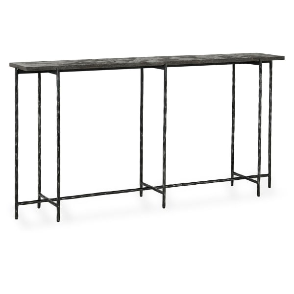 Echo - 60" Console Table - Hammered Metal/Blue Stone
