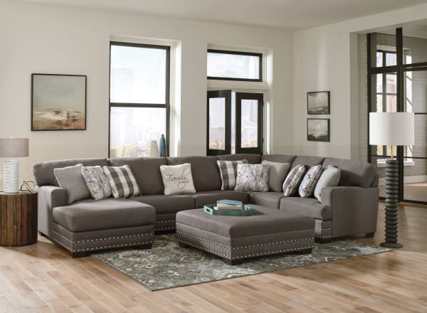 Crawford - 3 Piece Sectional With LSF Chaise, 10 Included Accent Pillows And Cocktail Ottoman