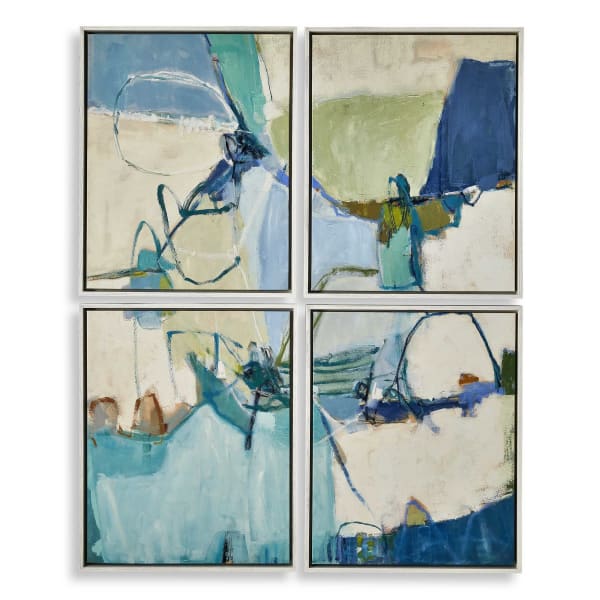 Cool Outlook - Framed Canvases (Set of 4) - Black / Blue / Green