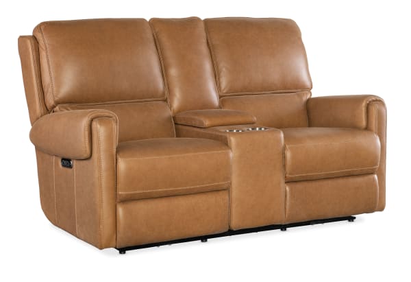 Somers - Power Console Loveseat With Power Headrest - Light Brown