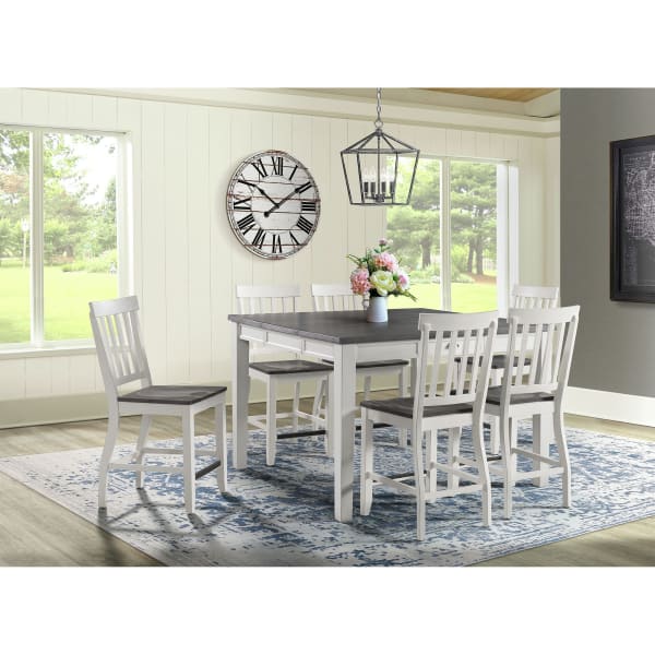 Kayla - 7 Piece Counter Height Dining Set, Table & Six Chairs - Gray / White