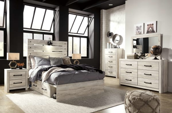 Cambeck - Whitewash - 9 Pc. - Dresser, Mirror, Full Panel Bed With 4 Storage Drawers, 2 Nightstands