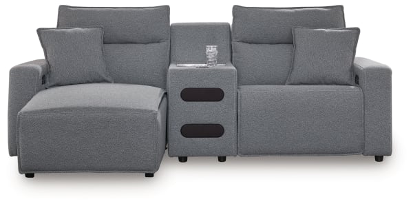 Modmax II - 3-Piece Power Reclining Sectional With LAF Press Back Power Chaise And Audio Console - Salt And Pepper