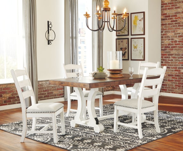 Valebeck - White / Brown - 5 Pc. - Dining Room Table, 4 Side Chairs