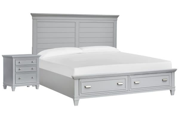 Charleston - California King Panel Storage Bed With Nightstand - Harbor Gray