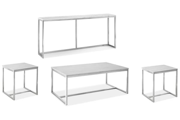 Esme - Rectangular Cocktail Table With 2 Rectangular End Tables And Sofa Table - White Marble And Brushed Nickel