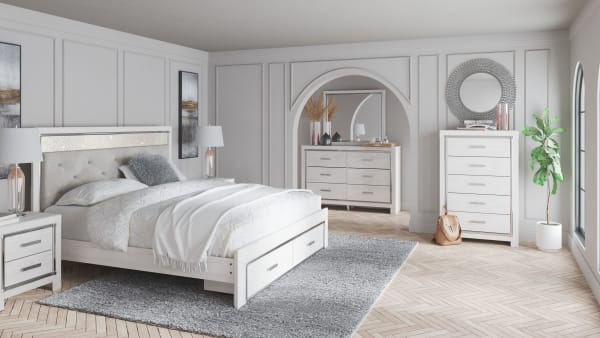 Altyra - White - King Upholstered Storage Bed - 6 Pc. - Dresser, Mirror, King Bed