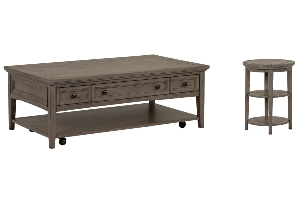 Paxton Place - Rectangular Caster Cocktail Table With Accent End Table - Dovetail Gray