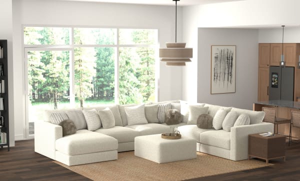 Ritzy - 6 Piece Modular Sectional (LSF Chaise) And 1 Included Cocktail Ottoman - Bone