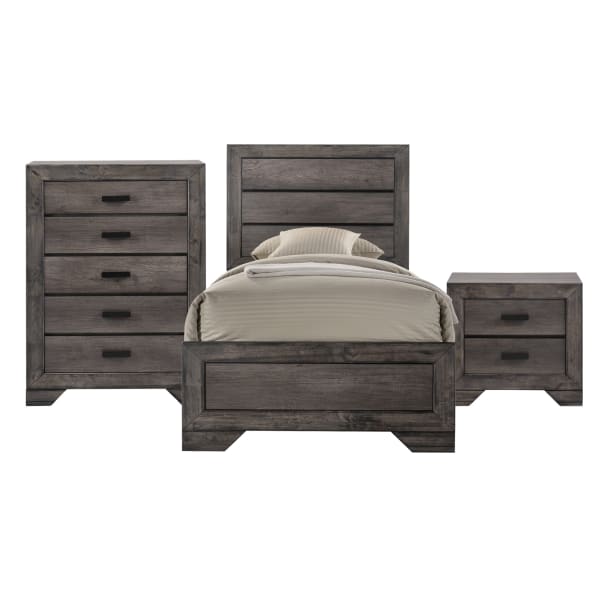 Nathan - Youth Twin Panel 3 Piece Bedroom Set - Gray Oak Finish