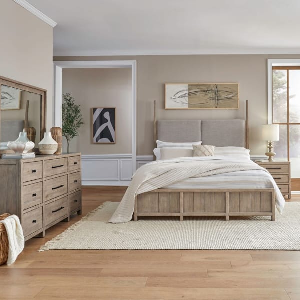 Proximity Place - 4 Piece Bedroom Set (Queen Poster Bed, Dresser & Mirror, Night Stand) - Brown