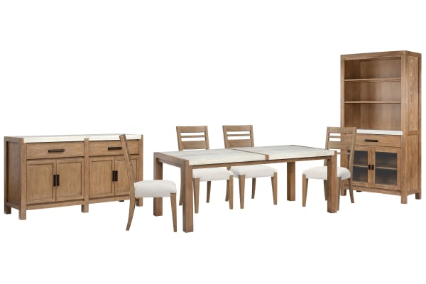 Plum Creek - Rectangular Dining Table With 4 Side Chairs, Server And Display Cabinet - Sierra Brown