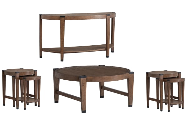 Kaysen - Round Cocktail Table With 2 Nesting End Tables And Demilune Sofa Table - Wallaby