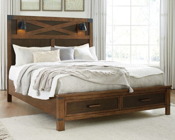 Wyattfield - Two-tone - Queen Panel Bed with 2 Storage Drawers