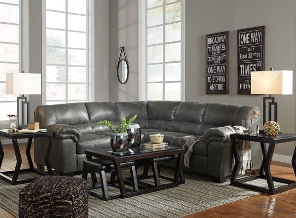 Bladen - Slate - 5 Pc. - Left Arm Facing Loveseat, Right Arm Facing Sofa Sectional, Kelton Cocktail Table with Stools, 2 End Tables