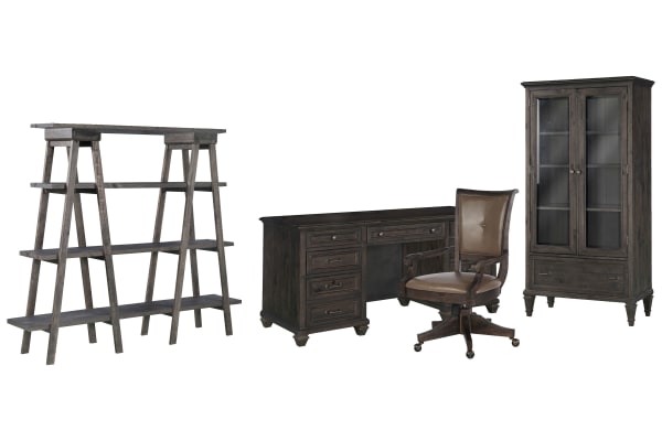Sutton Place - Credenza With Chair, Bookshelf And Door Bookcase - Weathered Charcoal
