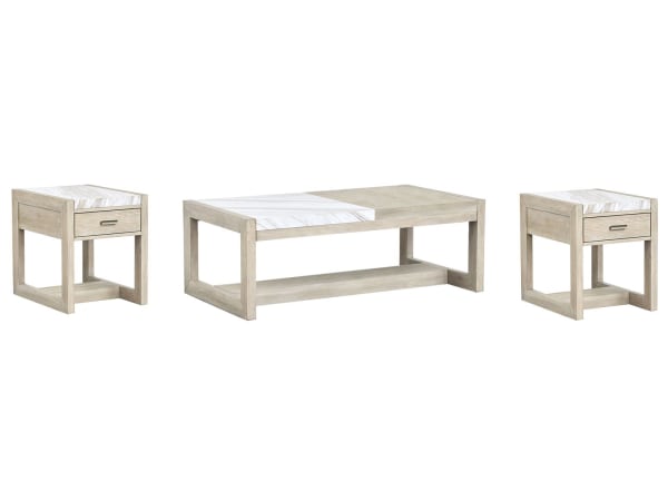 Preston - Rectangular Cocktail Table With 2 End Tables - Gallery Buff And Antique Silver