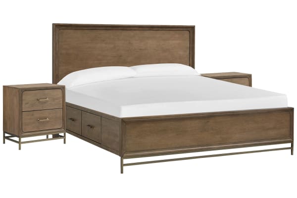 Lindon - King Panel Storage Bed With 2 Nightstands - Belgian Wheat And Coffee Bean