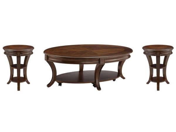 Winslet - Round Caster Cocktail Table With 2 Accent Tables - Cherry