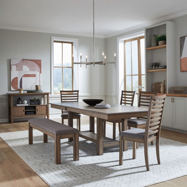Brook Bay - 6 Piece Trestle Table Set - Brown