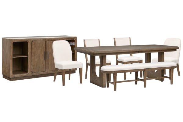 Westbourne - Extendable Trestle Dining Table With 2 Side Chairs, 2 Host Chairs, Bench And Sideboard - Dark Umber / White