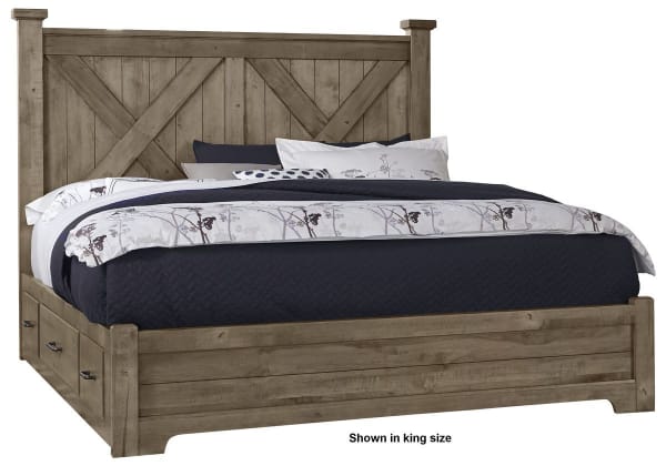 Cool Rustic - Cool Rustic Queen X Bed with 2 Sides Storage Stone Grey