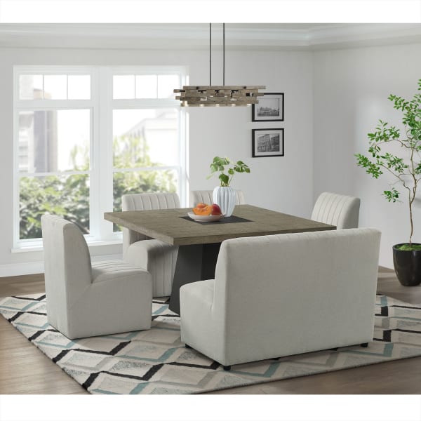 Jemma - 6 Piece Standard Height Dining Set Square Table, Four Chairs & Bench - Gray