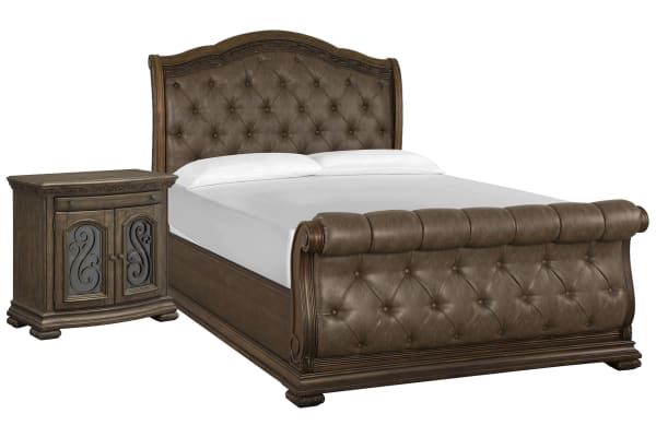 Durango - King Upholstered Sleigh Bed With Bachelor Chest - Willadeene Brown
