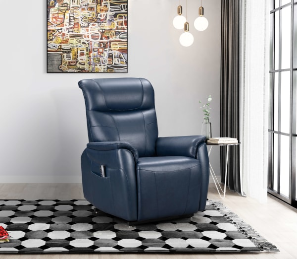 Leighton - Power Lift Recliner With Power Headrest And Power Lumbar - Navy Blue