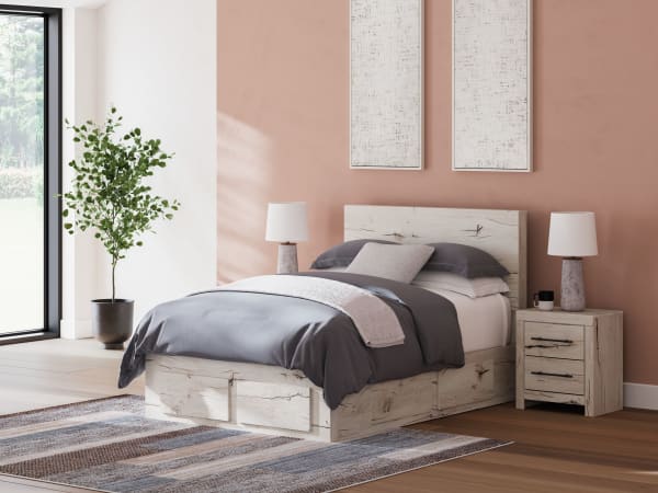 Lawroy - Light Natural - Full Panel Bed With Storage footboard And 2 Under Bed Storage Units