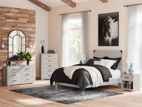 Shawburn - Whitewash - 3 Pc. - Dresser, Full Platform Bed With Crossbuck Panel Headboard